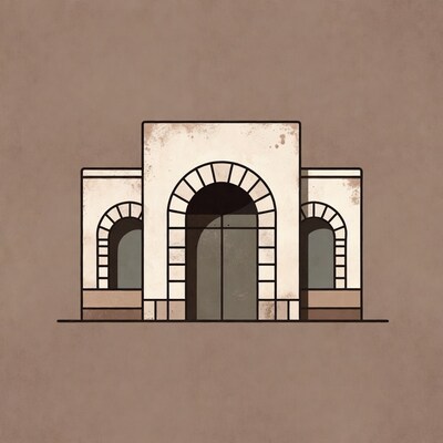 Arched Adobe Building Illustration