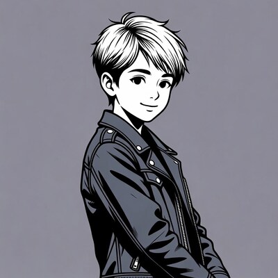 Anime boy in leather jacket