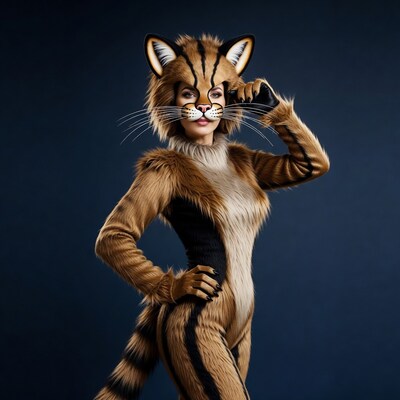 Woman in tiger fursuit costume