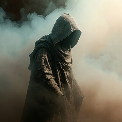 Hooded Figure in Mystical Fog