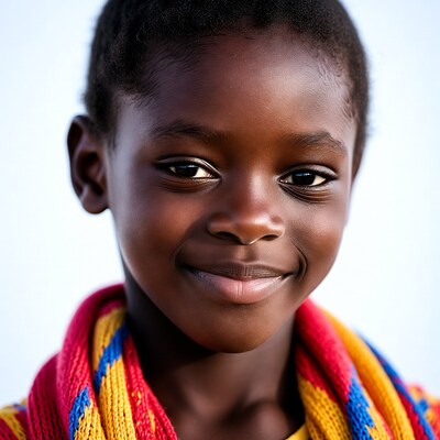 African boy smiling with colorful scarf
