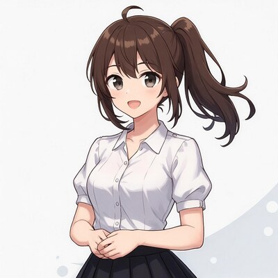 Anime girl in school uniform smiling