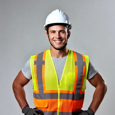 Smiling construction worker in hard hat