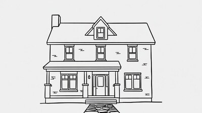 Line drawing of house with porch