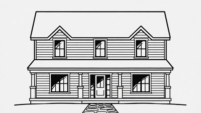 Line drawing of two-story house