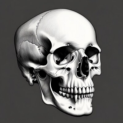Grinning Human Skull Illustration