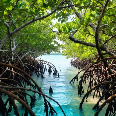 Mangrove Roots in Turquoise Lagoon