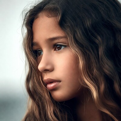 Closeup of girl with curly brown hair