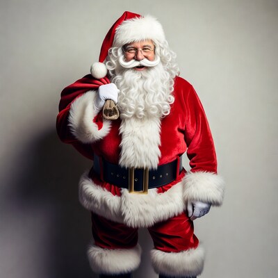 Smiling Santa Claus holding sack