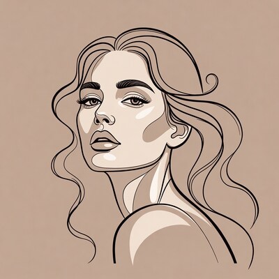 Beautiful woman line art portrait