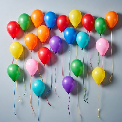Colorful Balloons Hanging on Gray Wall