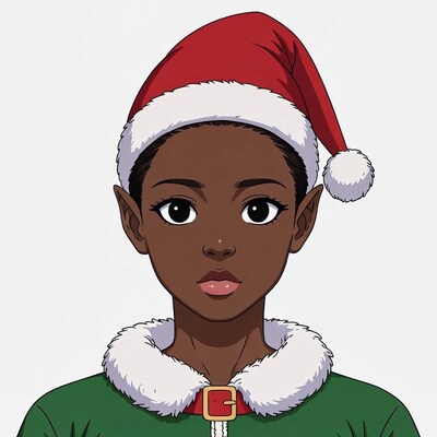 African-American elf girl in Santa hat