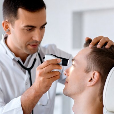 Doctor examining patient's eye