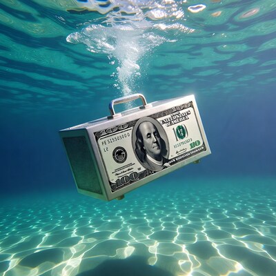 Money Briefcase Sinking Underwater