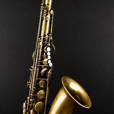Brass Saxophone on Black Background