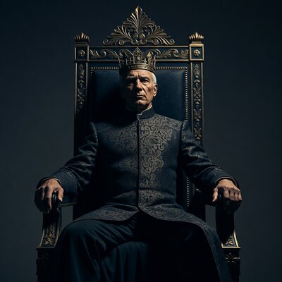 Elderly Asian man on golden throne