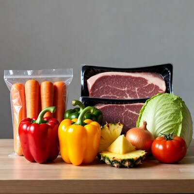 Fresh vegetables meat on wooden table