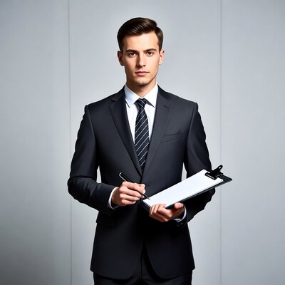 Man holding clipboard and pen