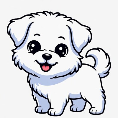 Cute white fluffy puppy illustration
