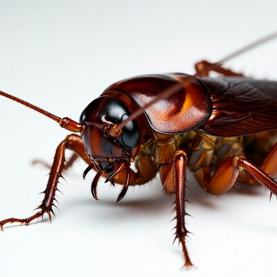 Close-up American cockroach on white