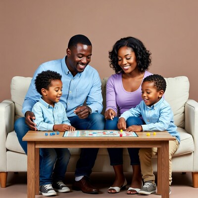 African-American family playing board game