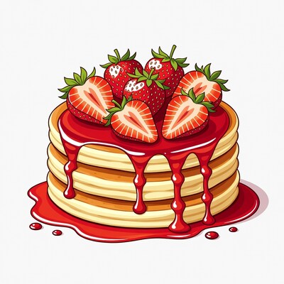 Strawberry Pancake Stack Illustration