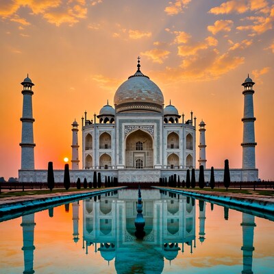 Taj Mahal at Sunset with Reflection