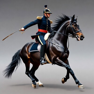 Hussar charging on horse with saber