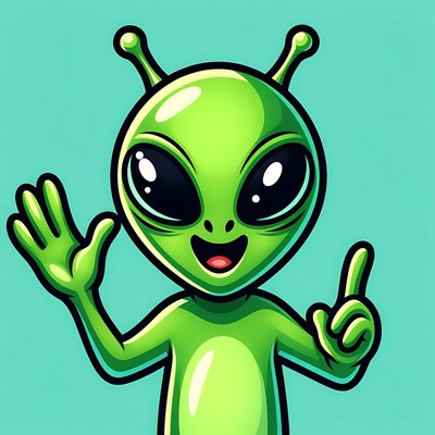 Cartoon green alien waving hello
