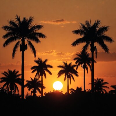 Palm Trees Silhouette at Sunset