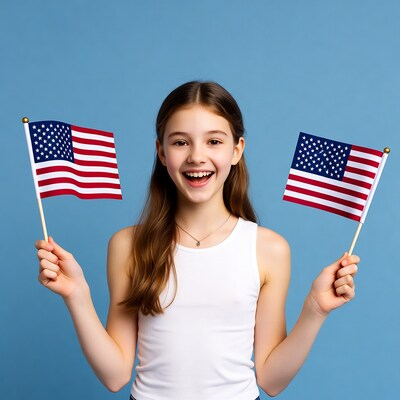 Girl holding American flags