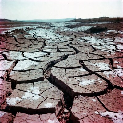Cracked dry mud flat landscape