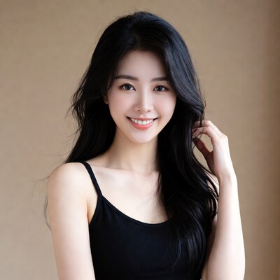 Asian woman smiling with black hair