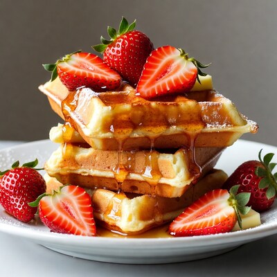 Waffles with Strawberries and Syrup