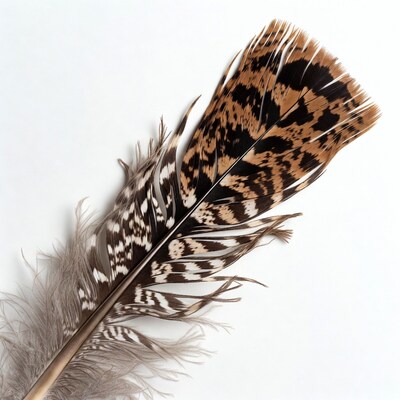 Guinea Fowl Feather on White Background