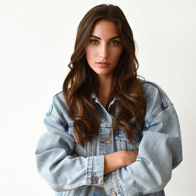 Woman in denim jacket arms crossed