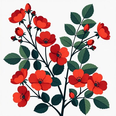 Red Rose Branch Illustration