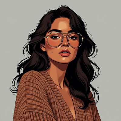 Woman with gold glasses and sweater