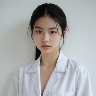 Asian girl in white lab coat
