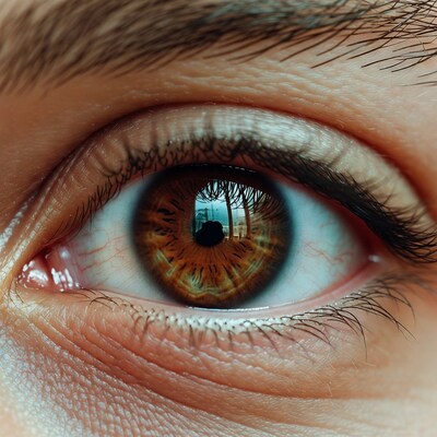 Close-up hazel eye with reflection