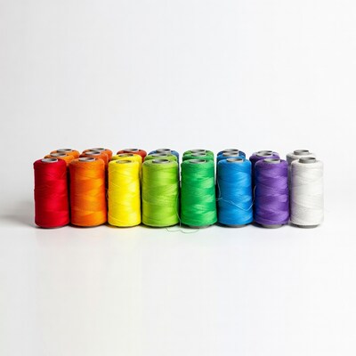 Colorful Thread Spools on White Background