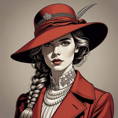 Woman in Red Hat and Coat