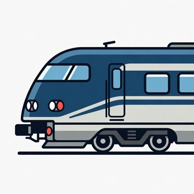 Blue Train Illustration on Track