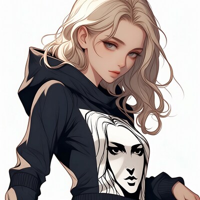 Blonde woman in hoodie illustration