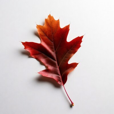 Red Oak Leaf on White Background