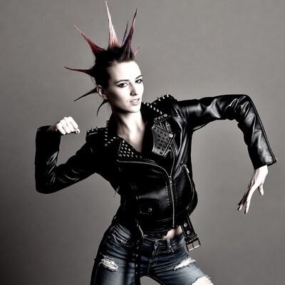 Punk woman with mohawk in leather jacket