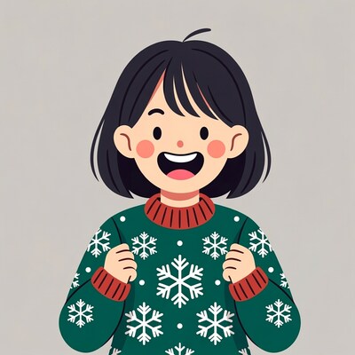 Girl smiling in snowflake sweater