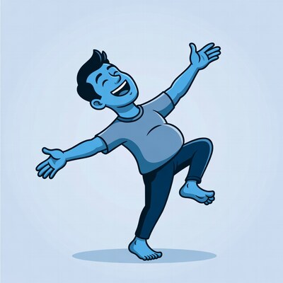 Cartoon man dancing with arms raised