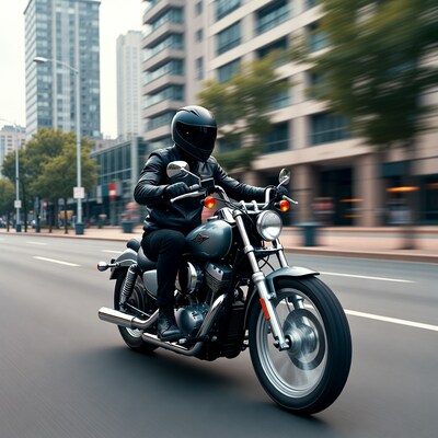 Man riding motorcycle in city