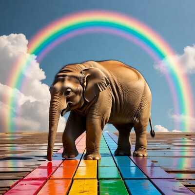 Baby Elephant on Rainbow Path